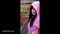 Alexandria Wu dances in from of the Taj Mahal in India. This horny Asian teen then flashes her titties in the rain
